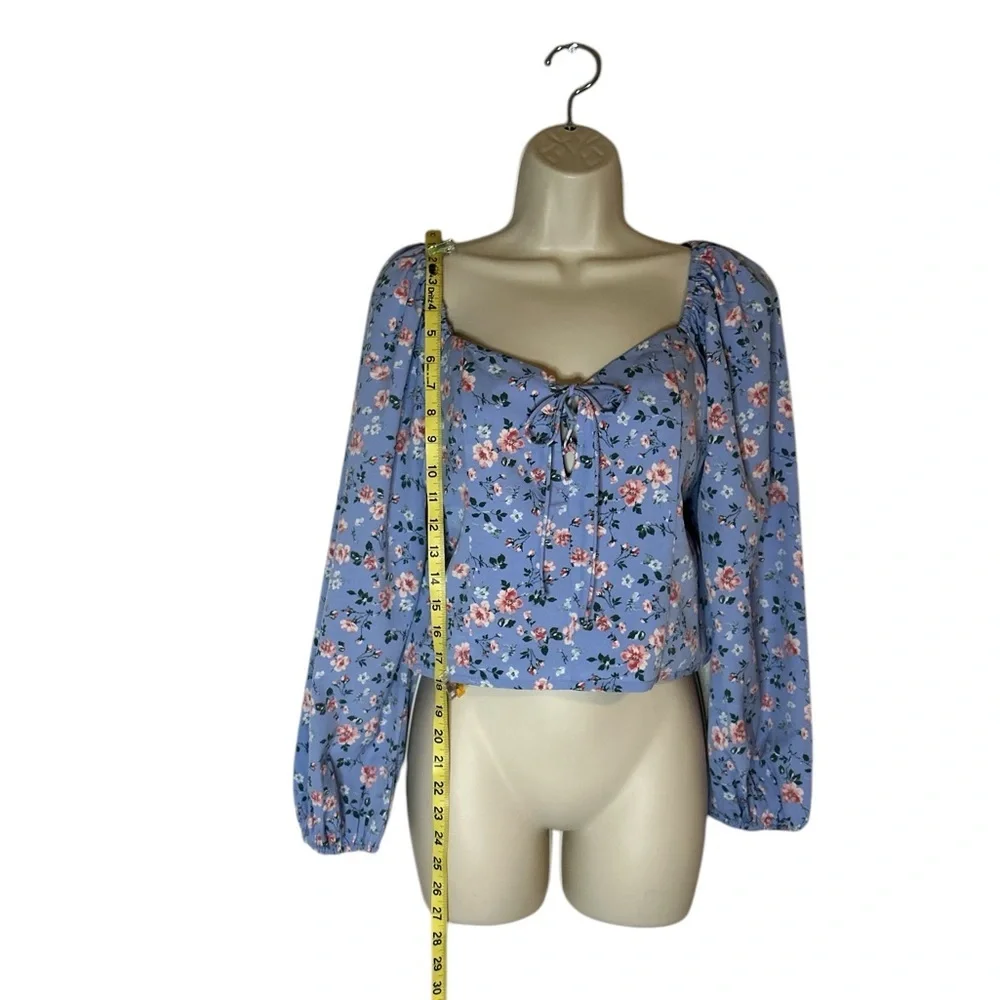 Abercrombie & Fitch Blue Bishop Sleeve Crop Blouse Sz M - Picture 7 of 7